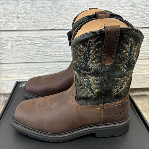 Ariat Sierra Steel Toe Mens Sz 10 D Dark Brown Pine Green Wide Square Work Boots main image 8